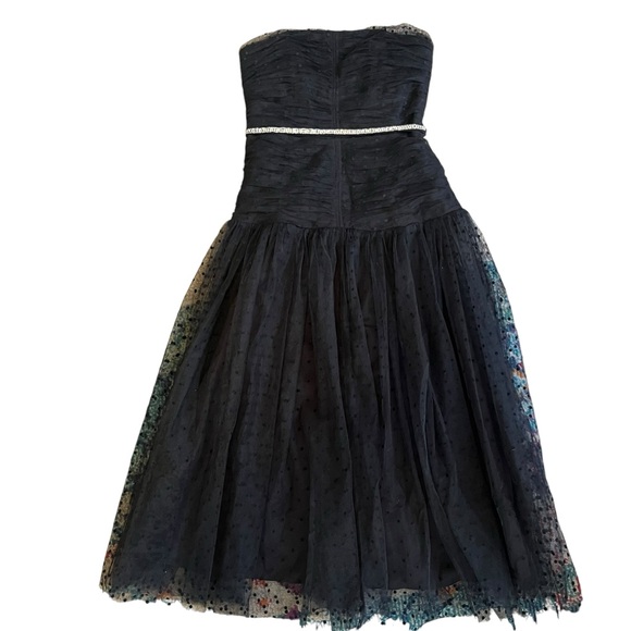 Self Portrait Strapless Black Polka Dot Tulle Midi Cocktail Dress Size 6 - Picture 3 of 10